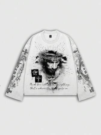 Goth Casual Men's Streetwear Printed T-Shirt, Suitable For Spring/Summer, Fall, 2000s Style