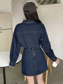 DAZY Damen Lässig Set aus Knopfverschluss Langarm Top und Denim Rock, 2-teilig