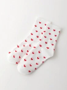 ROMWE Kawaii Women's Heart Decor Minimalist Mid-Calf Socks, Casual Daily Wear