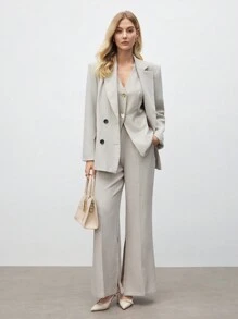 BizChic Women's Vest And Pants Suit Set, Work Commute, New Year Party, Valentine's Date, Spring/Summer - Khaki - View 5