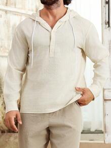 Manfinity Nomadique sweat-shirt à capuche casual à manches longues, boutons et demi-patte, couleur unie, automne pour hommes