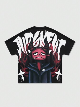 Street Life T-shirt de sport à manches courtes ample avec imprimé de lettre et de dessin animé mode pour hommes