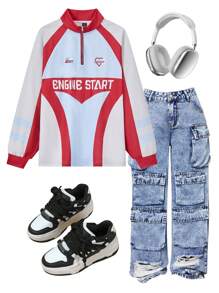 SHEIN EZwear Women's Daily Wear Hip-Hop Streetwear Graphics Baggy Race Car Sweatshirt