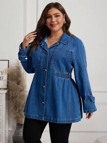 SHEIN LUNE Plus Size Casual Denim Jacket, Minimalistic & Fashionable For Everyday Wear