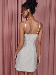 COSMINA Women's Spaghetti Strap Minimalist Zip Back Bodycon Mini Dress, Casual Daily Wear - Grey - View 2