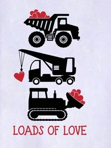 Toddler Boys' Casual Creative Love Car Crane Graphic Print Basic Short Sleeve T-Shirt - White - View 5