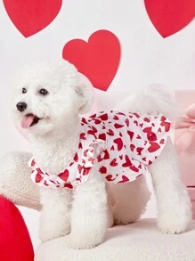 PETSIN 1 buah Gaun Hewan Peliharaan untuk Hari Valentine, Motif Hati Merah, Lengan Pendek Berkerut, Kancing Depan, Cocok untuk Semua Anjing - MultiWarna - View 4