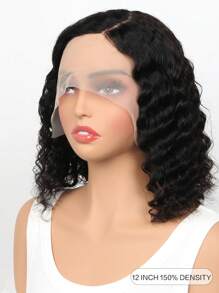 Pelucas De Cabello Humano Estilo Bob Corto Con Ondas Profundas Y Densidad Del 150%, Con Parte Lateral Y Frontal De Encaje, De Cabello Virgen Brasileño Para Mujer - Natural Black - Ver 3