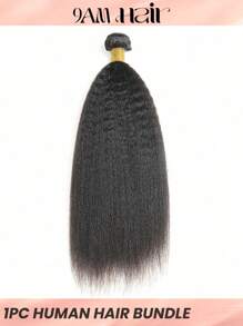 1pc Kinky Straight Human Hair Bundles 1 Bundle Hair Extension Real Hair Weave Double Weft Bundles Extension Daily Use  Natural Black Color - Natural Black - View 1