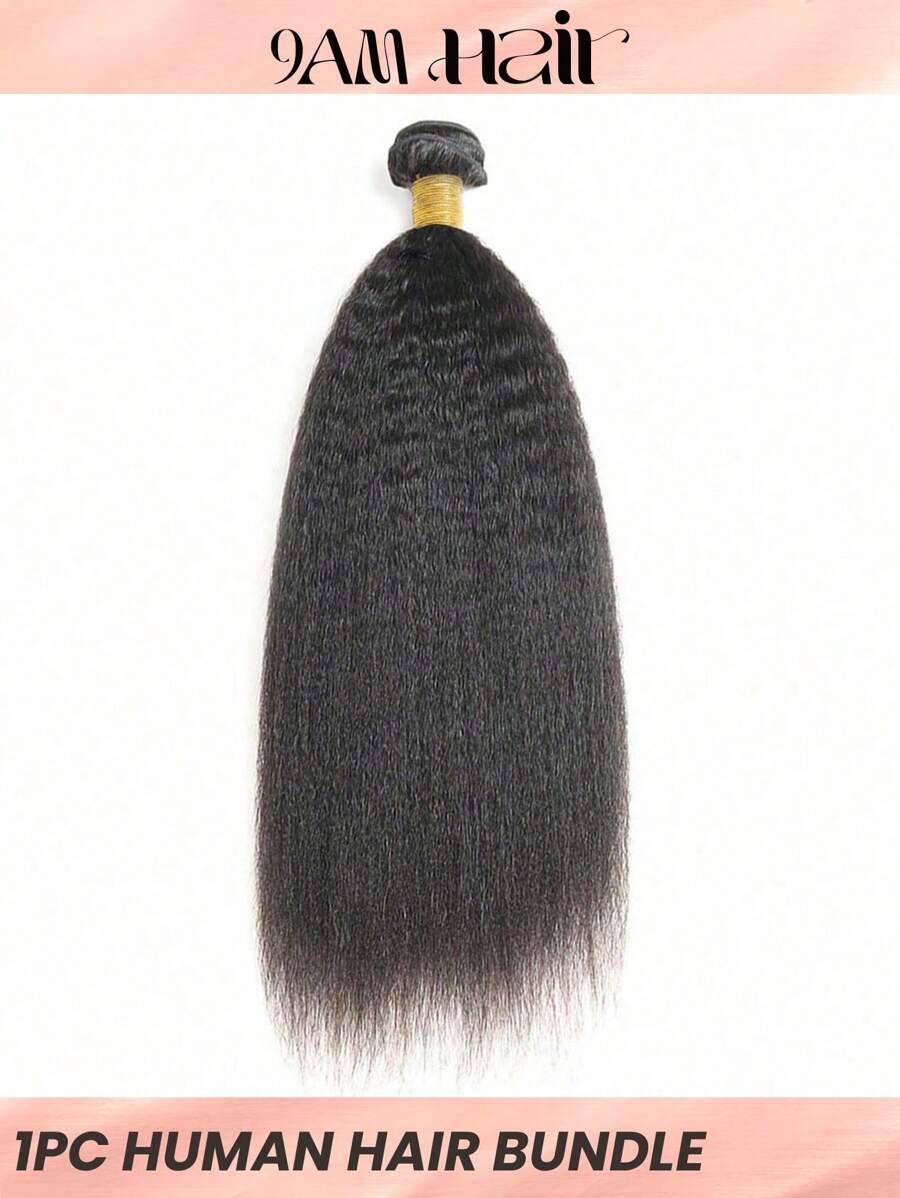 1pc Kinky Straight Human Hair Bundles 1 Bundle Hair Extension Real Hair Weave Double Weft Bundles Extension Daily Use  Natural Black Color - Natural Black - View 1