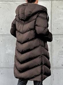 EURMUSE Women's Solid Color Long Sleeve Zipper Front Drawstring Hooded Padded Coat, Winter - Chocolate Brown - View 2