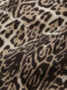 DAZY Women Leopard Print Short A-Line Denim Mini Skirt Cheetah Print Jeans Skirt - Brown - View 8