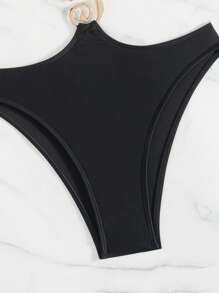 Swim Vcay Sexy Solid Color One-Shoulder Hollow Waist Ring Decor One-Piece Swimsuit For Women - Black - View 6