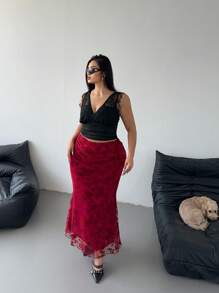 POPSWAY Plus Size Simple Lace Patchwork Casual Top, For Everyday Wear