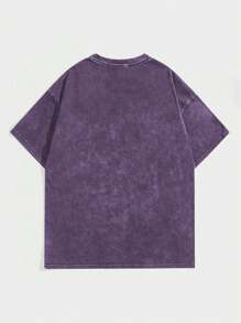 ROMWE MEN Street Life 男士圆领短袖字母印花休闲 T 恤 - 紫色 - 查看 2