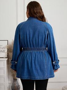 SHEIN LUNE Plus Size Casual Denim Jacket, Minimalistic & Fashionable For Everyday Wear