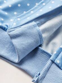 THE HAPPY LOOK Young Girl's Polka Dot Print Long Sleeve Zip Up Hooded Sweatshirt And Casual 2 Pieces Set, Autumn/Winter - Multicolor - View 4