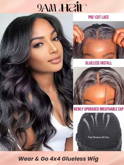 Wear & Go 4x4 Pre Cut Spets Limfri Pure Stretch Andningsmössa Kropp Vågstängning Peruk Breezy Air Cap Peruk Känn luftflöde hela dagen