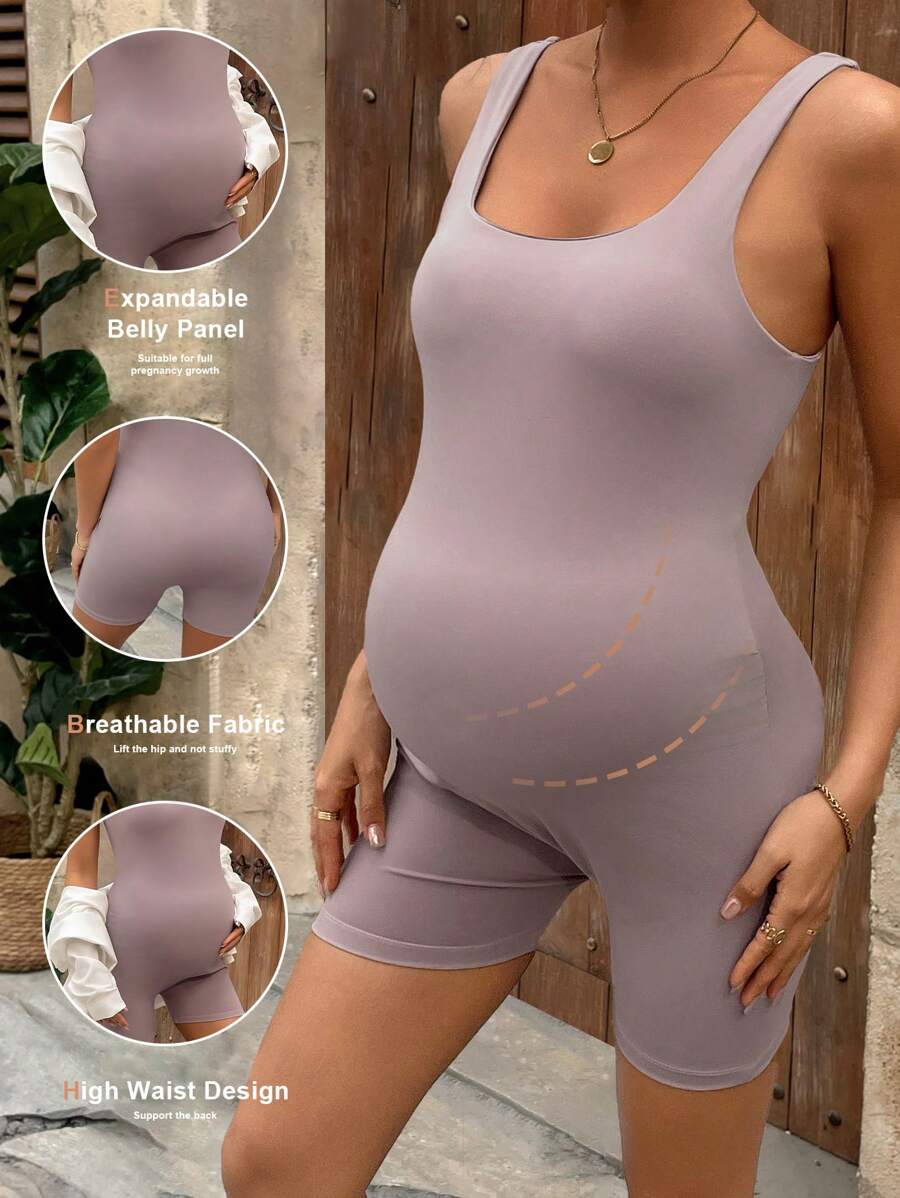 SHEIN Seamless Form-Fitting Maternity Jumpsuit, Activewear - Dusty Pink - View 1