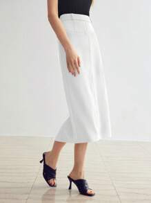 MOTF PREMIUM 纯色后开衩直筒裙 - 白色 - 查看 5
