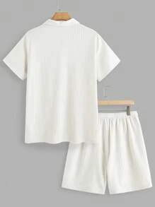 Manfinity VCAY 2pcs Knitted Slim Fit Polo Shirt & Cardigan Set For Men, Suitable For Daily Wear - Apricot - View 5