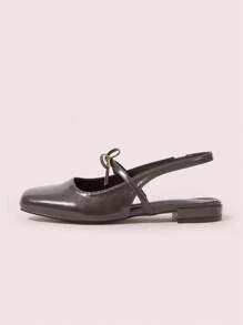 CUCCOO DOLLMOD Women's Black Square Toe Flat Sandals With Ankle Strap And Bow Design, Vacation Style, Casual Valentine Day - Dark Grey - View 6