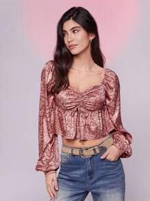 WESTFADE Floral Print Long Sleeve Peplum Top