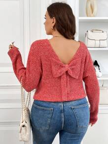 SHEIN Frenchy Plus Size Women Bow Decor Long Sleeve Casual Sweater, Autumn/Winter