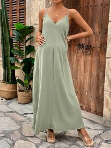 SHEIN Maternity Solid Color Slim Strap Casual Long Spaghetti Strap Dress
