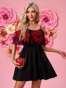 SHEIN Clasi Women Romantic Valentine's Day Spaghetti Strap Short Dress - Black - View 6