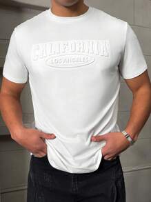 Manfinity Homme Camiseta casual minimalista de manga corta con cuello redondo y gráfico de letras de unicolor para hombre - Blanco - Ver 3