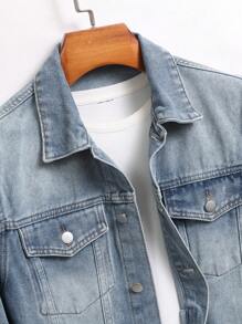 Manfinity Homme Men's Button Front Long Sleeve Pocket Casual Denim Jacket - Light Wash - View 7