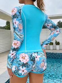 Swim SPRTY Conjunto de 2 piezas para verano: Top de bikini con estampado floral y camiseta sin mangas - Azul - Ver 2