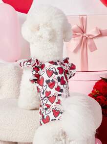 PETSIN 1pc Heart Pattern Printed Pet Dog Dress With Flare Sleeves, Fits All Pets, For Valentine's Day - Multicolor - View 3