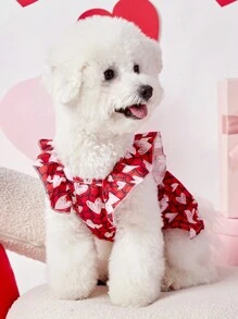 PETSIN 1 件宠物情人节红色格子和粉色心形图案印花盖袖狗狗连衣裙 - 彩色 - 查看 4