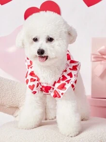 PETSIN 1 件红色爱心图案印花小狗无袖连衣裙，宠物情人节服装 - 彩色 - 查看 5