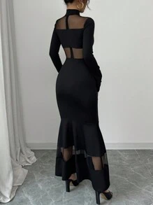 Rafferiza Đầm ôm body tay dài lưới xuyên thấu gợi cảm, dáng ôm - màu đen - Xem 2