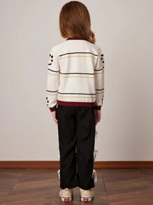 PrepCrw Suéter de punto holgado de cuello redondo blanco para niñas, para otoño/invierno - Blanco - Ver 2