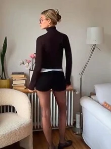 SHEIN Essnce Dames effen kleur lange mouwen trui, minimalistische mode en casual voor dagelijks gebruik