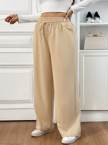 SHEIN Essnce Women Plus Size Loose Casual Gray Sweatpants, Wide Leg Tween Girl Pants