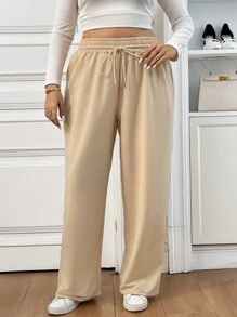SHEIN Essnce Women Plus Size Loose Casual Gray Sweatpants, Wide Leg Tween Girl Pants