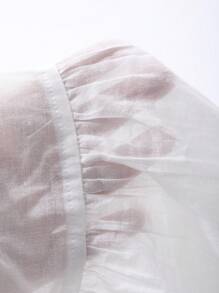 DAZY 女式圆领荷叶边下摆休闲泡泡袖衬衫夏季娃娃装上衣 - 白色 - 查看 3