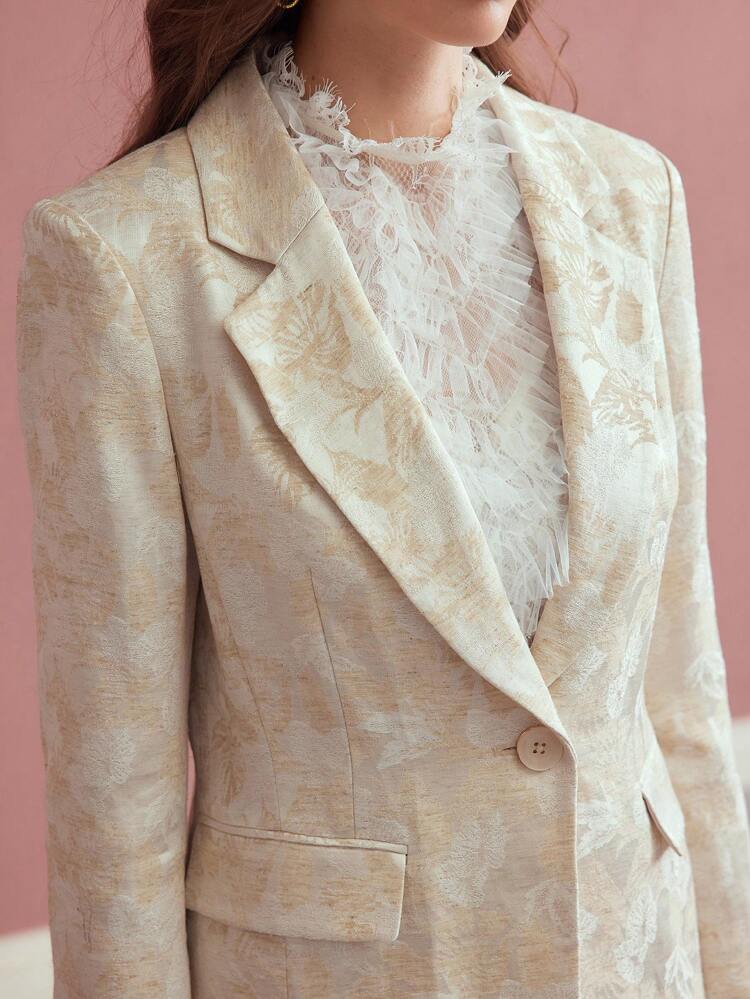 LINEN STRUCTURED JACQUARD SINGLE BUTTON BLAZER