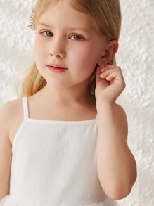 Blossori Young Girls French Elegant White Knit Mesh Panel A-Line Strap Dress, Spring/Summer - White - View 6