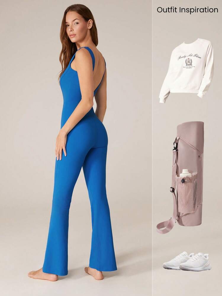 Mono con cuello cuadrado, control de abdomen, espalda en U y vuelo de 31" FeatherFit™ de bajo impacto para yoga y uso diario, con copas desmontables