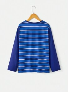 Teen Boys' Round Neck Long Sleeve Simple Casual Everyday Top And Pants Home Wear Set - Blue - View 6