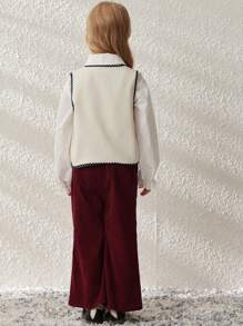 Blossori Young Girls' Elegant Apricot Embroidered Woven Sleeveless Vest, Spring/Summer - White - View 2