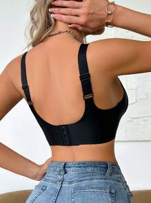 女士纯色简约时尚休闲文胸，适合日常穿着 - 黑色 - 查看 2