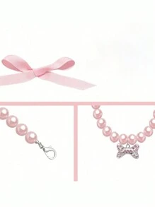 1 件粉色狗和猫珍珠项圈项链，带水钻骨 - 优雅的猫咪婚礼项圈首饰，适合女孩、小狗、小猫的可爱宠物配饰 - 闪亮的 Bling Bling 可调节项圈，适合小型犬、猫、雌性宠物 - 送给宠物爱好者、新娘派对、拍照的完美礼物 - 粉色 - 查看 4