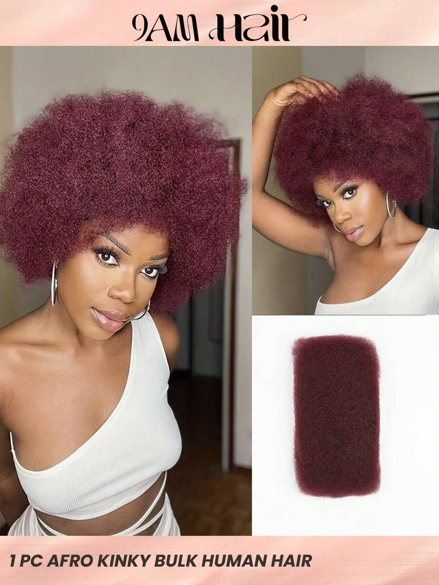 Boho Braids Afro Kinky Bulk Human Hair 1 PC 99J Burgundy Kinky Curly Bulk Braiding Hair For Twists Locs Crochet Human Hair Extensions For Knotless Braids 50g/Piece Halloween Costumes